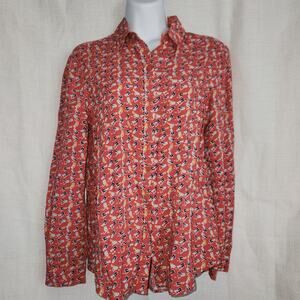 beach lunch lounge‎ Button Up top Bird Design Sz XS